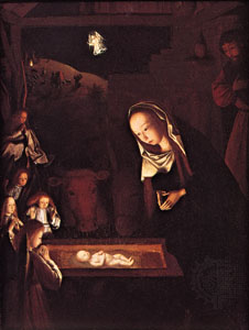 キリストの降誕を主題とした作品『聖夜』油彩（15世紀後期）ヘールトヘン画，ロンドン・ナショナル・ギャラリー蔵.jpg