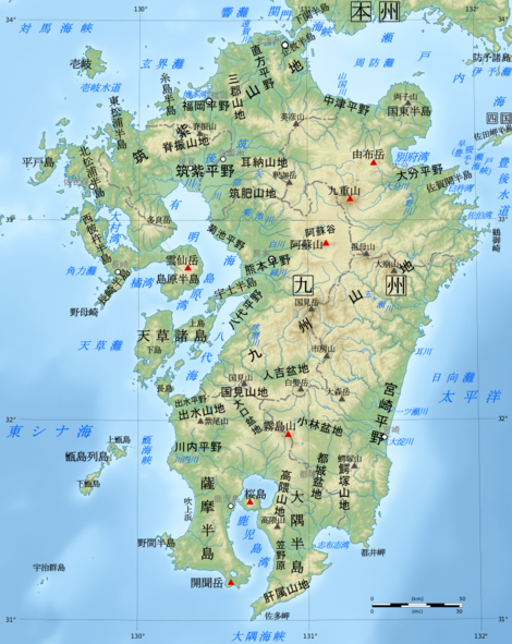九州山地周辺の地形図