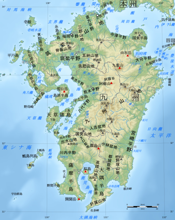 筑紫山地周辺の地形図