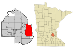 右：ヘネピン郡の位置（ミネソタ州）左：ミネアポリスの位置（ヘネピン郡）の位置図