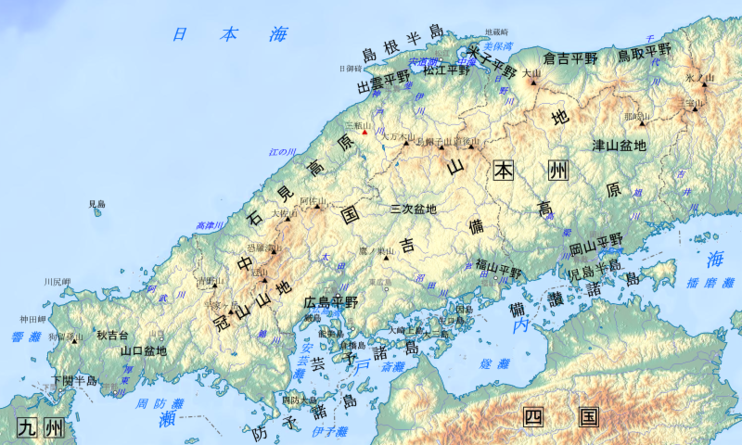 中国山地周辺の地形図