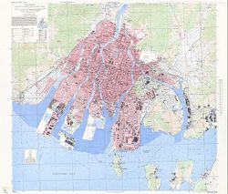 1945年アメリカ軍作成の広島市地図 / 前述の己斐川がこちらではYAMATE-GAWAとなっている。